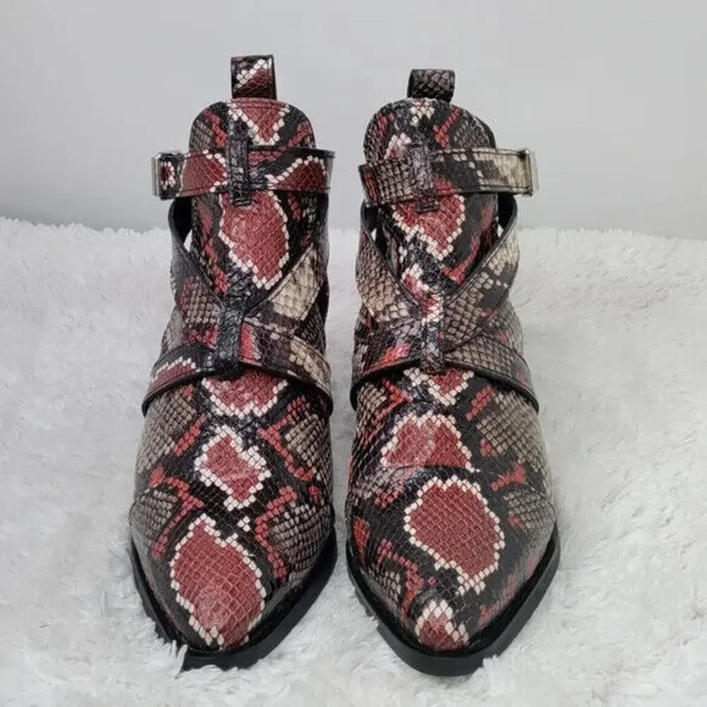 All saints Snake Print Pointed Buckle Booties 10 M